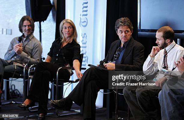 Director Jerry O'Flaherty, executive producer Lucy Bradshaw, writer Mark Walters, and filmmaker Danny Ledonne speak at the 2008 AFI FEST "Gaming: Art...