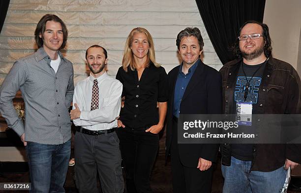 Director Jerry O'Flaherty, Filmmaker Danny Ledonne, Executive producer Lucy Bradshaw, writer Mark Walters, and moderator Jeff Goldsmith speak at the...