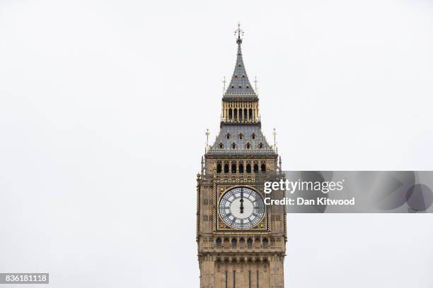 General view of the Elizabeth Tower as people gather in Parliament Square to listen to the final chimes of Big Ben ahead of a four-year renovation...