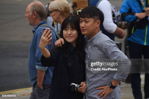 People gathered at Parliament Square to hear the Big Ben's world famous 'bongs' for the final time for four years, in London on August 21, 2017. Big...