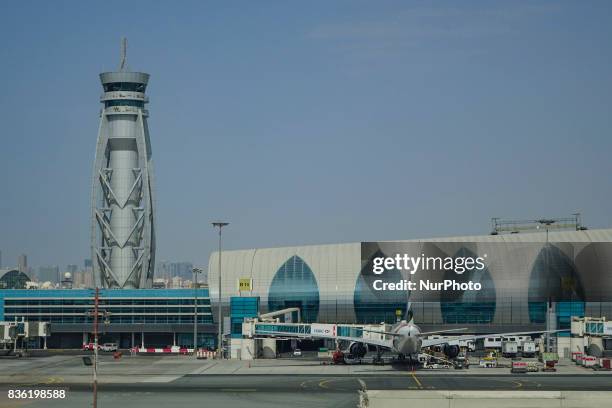 Picture taken on August 21, 2017 in the airport of Dunbai, UAE. Dubai International Airport, the largest airport in space in the world and busiest...