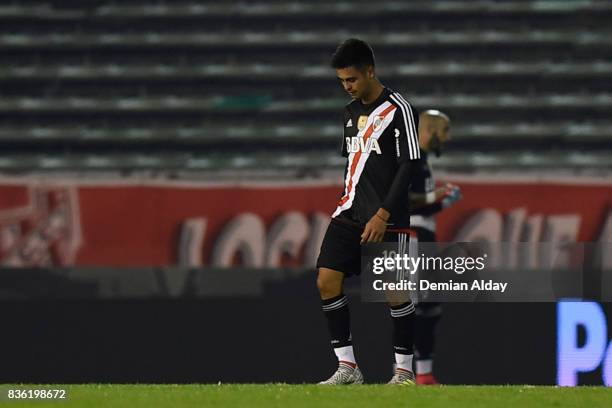 Gonzalo Martinez of River Plate walks off the field after being sent off during a match between River Plate and Instituto as part of round 16 of Copa...