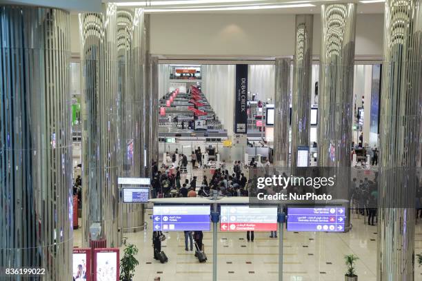 Picture taken on August 21, 2017 in the airport of Dunbai, UAE. Dubai International Airport, the largest airport in space in the world and busiest...