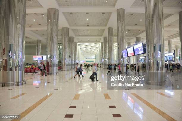 Picture taken on August 21, 2017 in the airport of Dunbai, UAE. Dubai International Airport, the largest airport in space in the world and busiest...