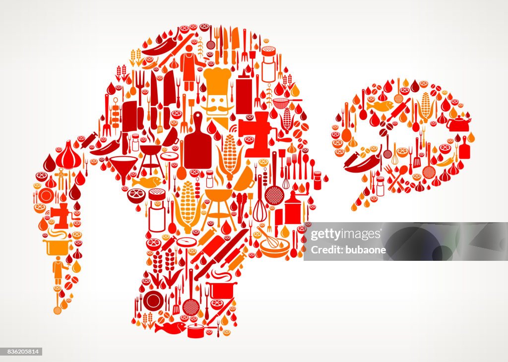 Chatbubble Face Cooking and Food Vector Icon Pattern