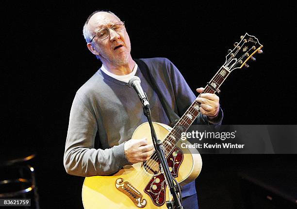 Musician Pete Townshend performs at Rachel Fuller's "In The Attic", presented by Best Buy, at the Troubador on November 7, 2008 in West Hollywood,...