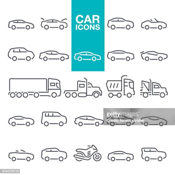 illustrazioni stock, clip art, cartoni animati e icone di tendenza di icone della linea dell'auto - auto convertibile