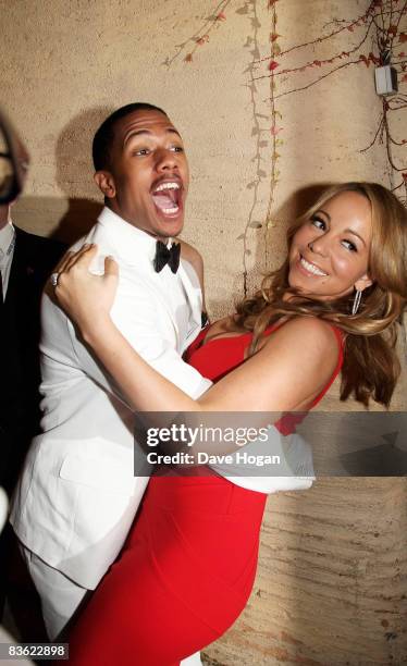 Mariah Carey and Nick Cannon backstage at the World Music Awards held at the Sporting Club on November 9, 2008 in Monte Carlo, France.