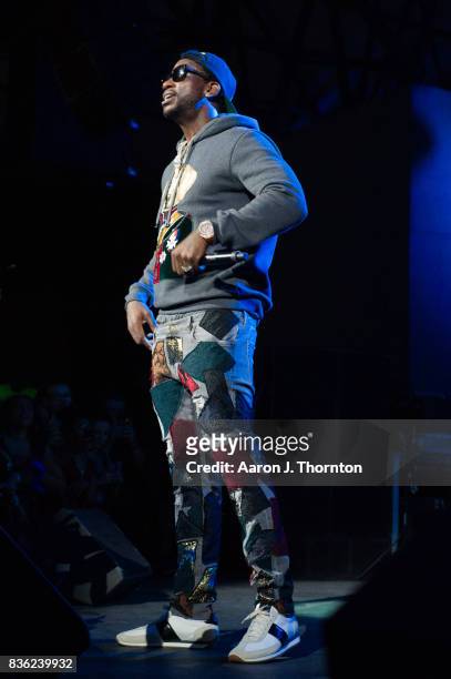 Gucci Mane performs on stage at Chene Park on August 20, 2017 in Detroit, Michigan.