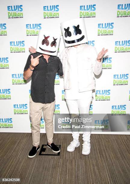 Radio personality Elvis Duran and Marshmello pose during "The Elvis Duran Z100 Morning Show" at Z100 Studio on August 21, 2017 in New York City.