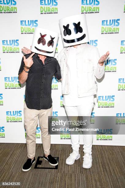 Radio personality Elvis Duran and Marshmello pose during "The Elvis Duran Z100 Morning Show" at Z100 Studio on August 21, 2017 in New York City.