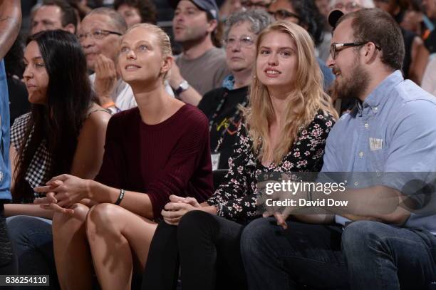 Patricia Van Der Vliet and Chelsey Weimar attend the game between the New York Liberty and the Minnesota Lynx on August 20, 2017 at the Madison...