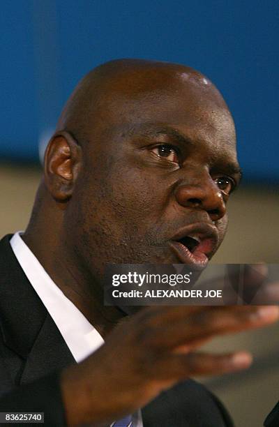 The leader of a smaller splinter faction of the Movement for Democratic Change Arthur Mutambara, addresses a media conference in Johannesburg on...