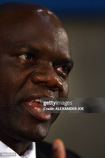 The leader of a smaller splinter faction of the Movement for Democratic Change Arthur Mutambara, addresses a media conference in Johannesburg on...