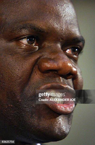 The leader of a smaller splinter faction of the Movement for Democratic Change Arthur Mutambara, addresses a media conference in Johannesburg on...