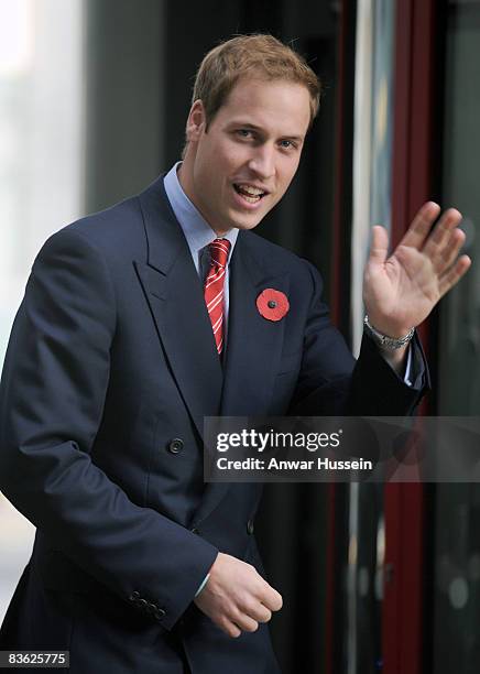 Prince William waves to wellwishers as he formally opens Media Wales's new Media Centre on November 8, 2008 in Cardiff, Wales.