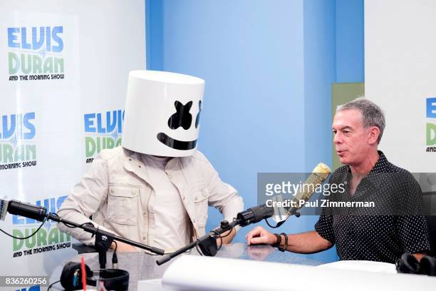 Marshmello and radio host Elvis Duran on air during "The Elvis Duran Z100 Morning Show" at Z100 Studio on August 21, 2017 in New York City.