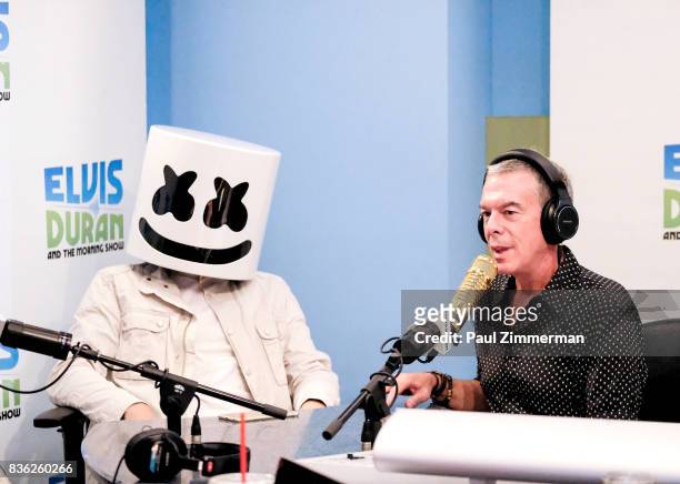Marshmello speaks with host Elvis Duran during "The Elvis Duran Z100 Morning Show" at Z100 Studio on August 21, 2017 in New York City.