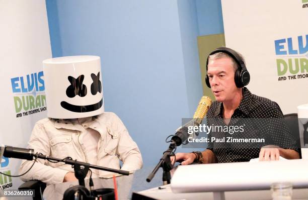 Marshmello speaks with host Elvis Duran during "The Elvis Duran Z100 Morning Show" at Z100 Studio on August 21, 2017 in New York City.