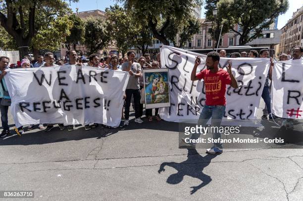 Evicted refugees protest with sacred image of Virgin Mary, for the lack of alternative solutions after the police evacuation from an occupied...