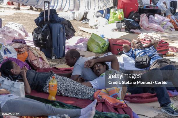 Evicted refugees forced to camp in parks after police evacuation from an occupied building in Piazza Indipendenza on August 21, 2017 in Rome, Italy....