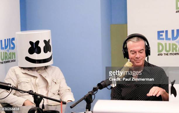 Marshmello and radio host Elvis Duran on air during "The Elvis Duran Z100 Morning Show" at Z100 Studio on August 21, 2017 in New York City.