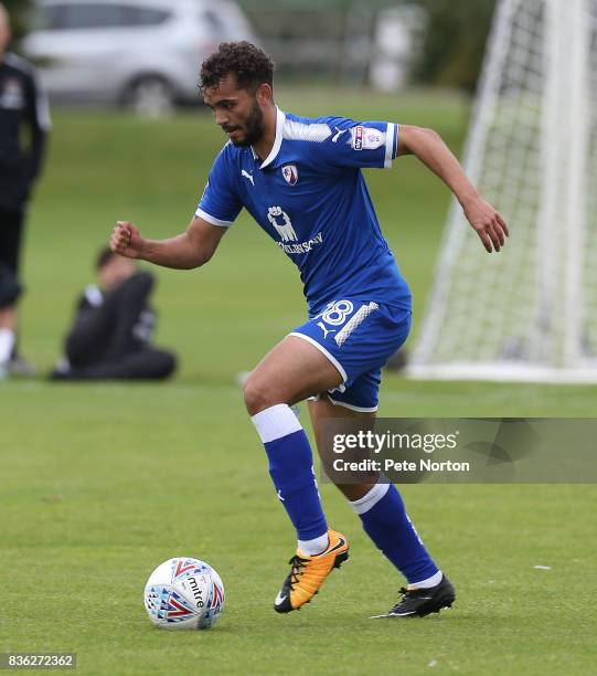 Delial Brewster of Chesterfield in action during the Reserve Match between Northampton Town and Chesterfield at Moulton College on August 21, 2017 in...