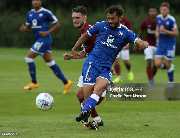 Delial Brewster of Chesterfield in action during the Reserve Match between Northampton Town and Chesterfield at Moulton College on August 21, 2017 in...