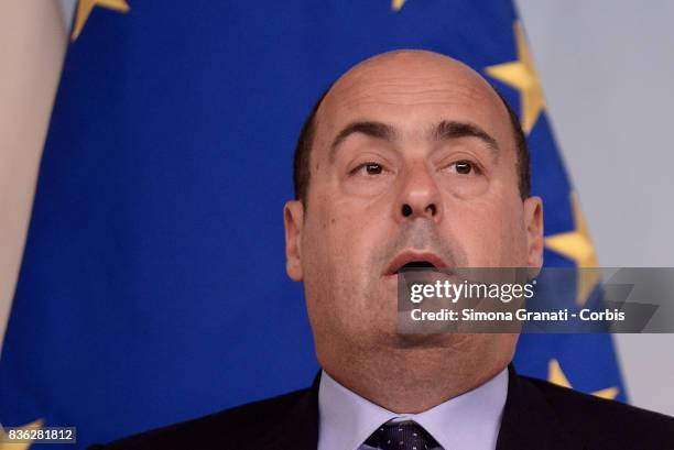 President of affected region Lazio Nicola Zingaretti during a press conference at Palazzo Chigi on a year-long reconstruction of the first shakes, on...