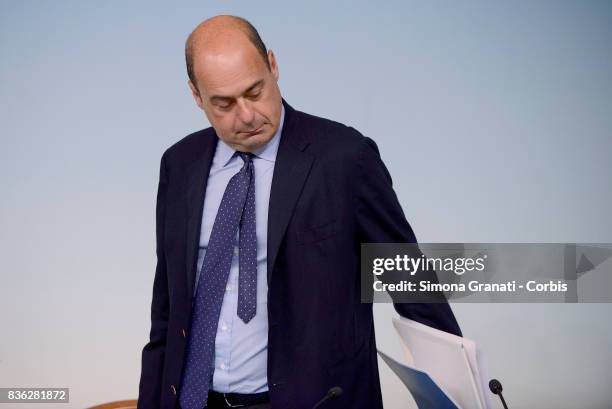 President of affected region Lazio Nicola Zingaretti during a press conference at Palazzo Chigi on a year-long reconstruction of the first shakes, on...