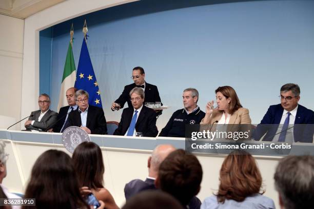 Prime Minister Paolo Gentiloni, Commissioner for Reconstruction, Vasco Errani, Head of Civil Protection Department, Angelo Borrelli, and Presidents...