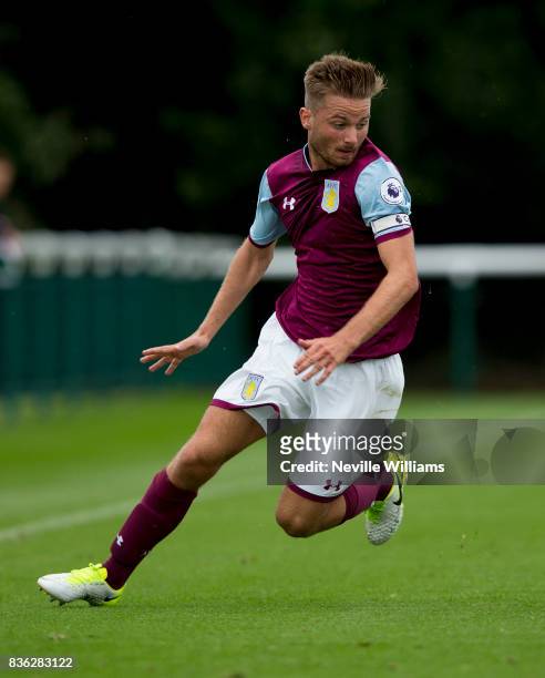 Jordan Lyden of Aston Villa during the Premier League 2 match between Aston Villa and Stoke City at Bodymoor Heath on August 21, 2017 in Birmingham,...