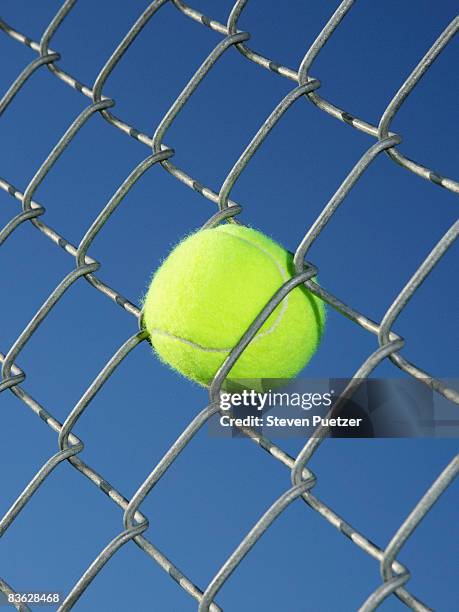 tennis ball stuck in fence - stuck - fotografias e filmes do acervo