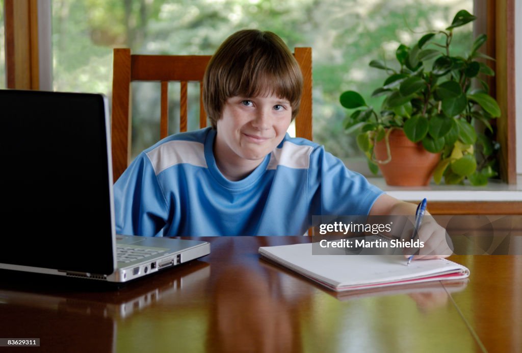 Homework Picture With Computer Boy Doing Homework With Laptop High-Res Stock Photo - Getty Images