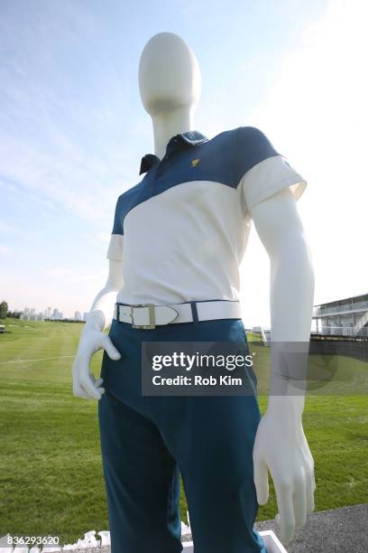 View of product at LACOSTE 'Official Apparel Provider' unveiling during 2017 Presidents Cup Media Day at Liberty National Golf Club on August 21,...