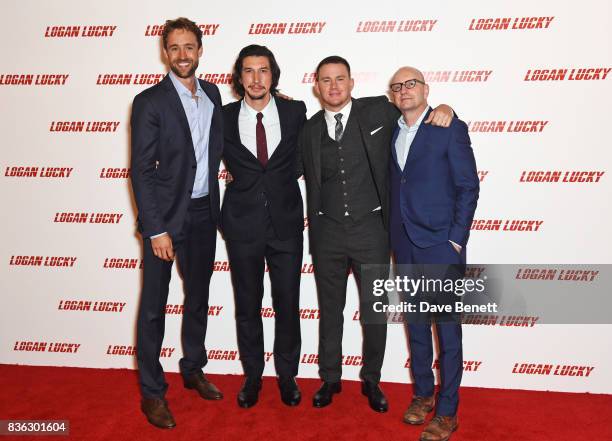 Producer Reid Carolin, Adam Driver, Channing Tatum and director Steven Soderbergh attend the "Logan Lucky" UK Premiere at Vue West End on August 21,...