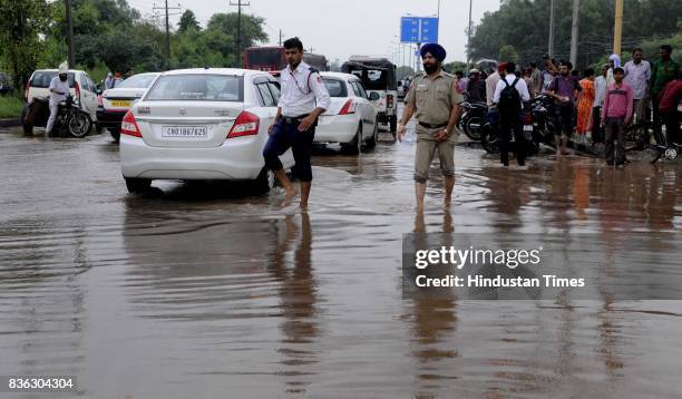 Water-logging at 45-50 light point due to rain on August 21 2017 in Chandigarh, India. Heavy rainfall on morning brought the tri-city to a stand...