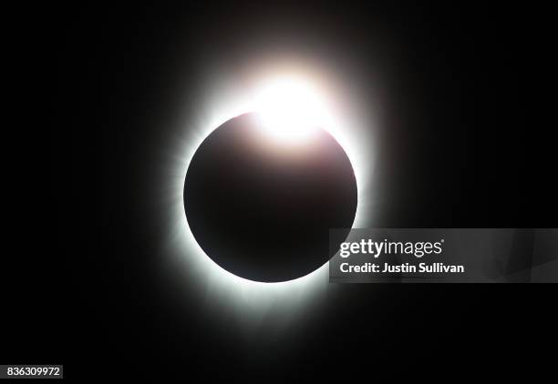 Total eclipse with the 'diamond ring' effect is seen from South Mike Sedar Park on August 21, 2017 in Casper, Wyoming. Millions of people have...