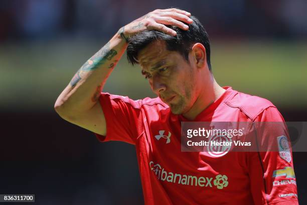 Rubens Sambueza of Toluca reacts during the fifth round match between Toluca and Necaxa as part of the Torneo Apertura 2017 Liga MX at Nemesio Diez...