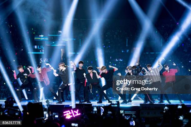 Musical Group Wanna One, including members Kang Daniel, Park Ji Hoon, Lee Dae Hwi, Kim Jae Hwan, Ong Seong Wu, Park Woo Jin, Lai Kuan Lin, Yoon Ji...