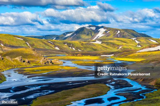 aerial view of landmannalaugar - landmannalaugar stockfoto's en -beelden