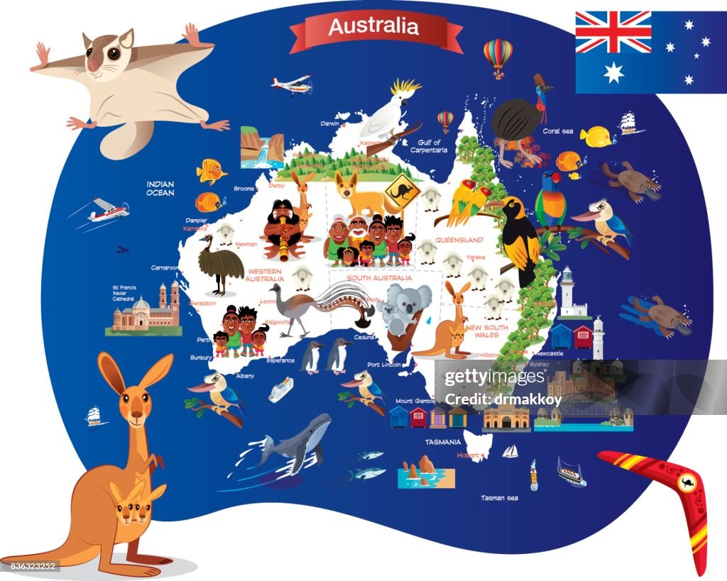 Cartoon map of Australia