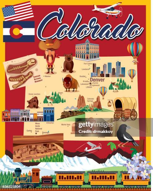 stockillustraties, clipart, cartoons en iconen met colorado cartoon kaart - allen co