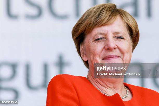 Sankt Peter-Ording, Germany German Chancellor Angela Merkel attends her election campaign for Bundestagswahl 2017 or Federal election 2017 on August...