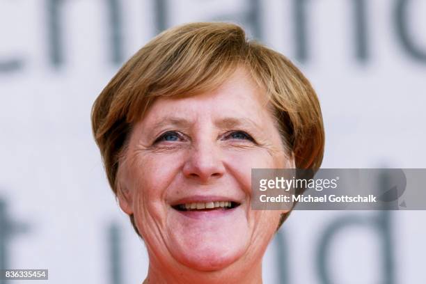Sankt Peter-Ording, Germany German Chancellor Angela Merkel attends her election campaign for Bundestagswahl 2017 or Federal election 2017 on August...