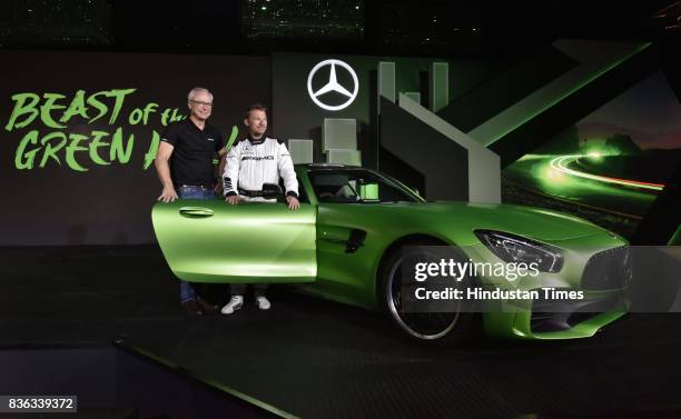 Roland Folger, MD & CEO, Mercedes-Benz India , and AMG Driver Christian Hohenadel at the launch of AMG GT R on August 21, 2017 in New Delhi, India.