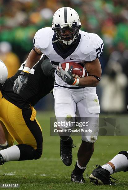 Penn State Nittany Lions runningback Evan Royster rushes for yards against the Iowa Hawkeyes at Kinnick Stadium on November 8, 2008 in Iowa City,...