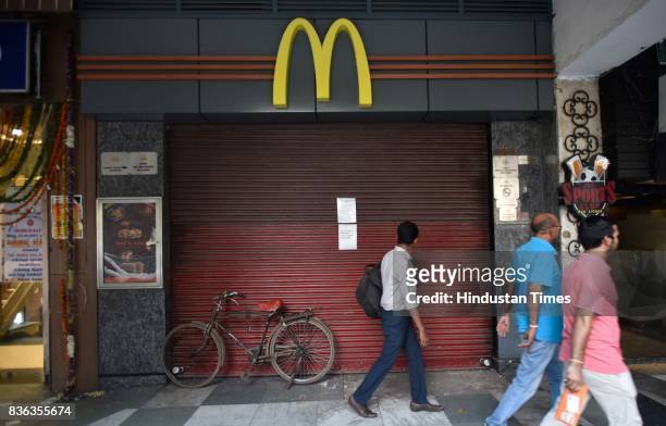 Shut McDonald's outlet at Connaught Place on August 21, 2017 in New Delhi, India. McDonald's snapped its franchise agreement with Connaught Plaza...