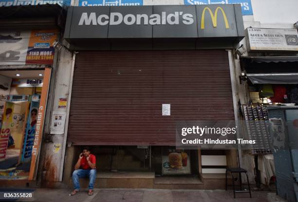 Shut McDonald's outlet at Connaught Place on August 21, 2017 in New Delhi, India. McDonald's snapped its franchise agreement with Connaught Plaza...