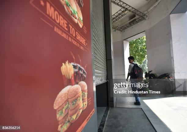 Shut McDonald's outlet at Janpath on August 21, 2017 in New Delhi, India. McDonald's snapped its franchise agreement with Connaught Plaza Restaurants...